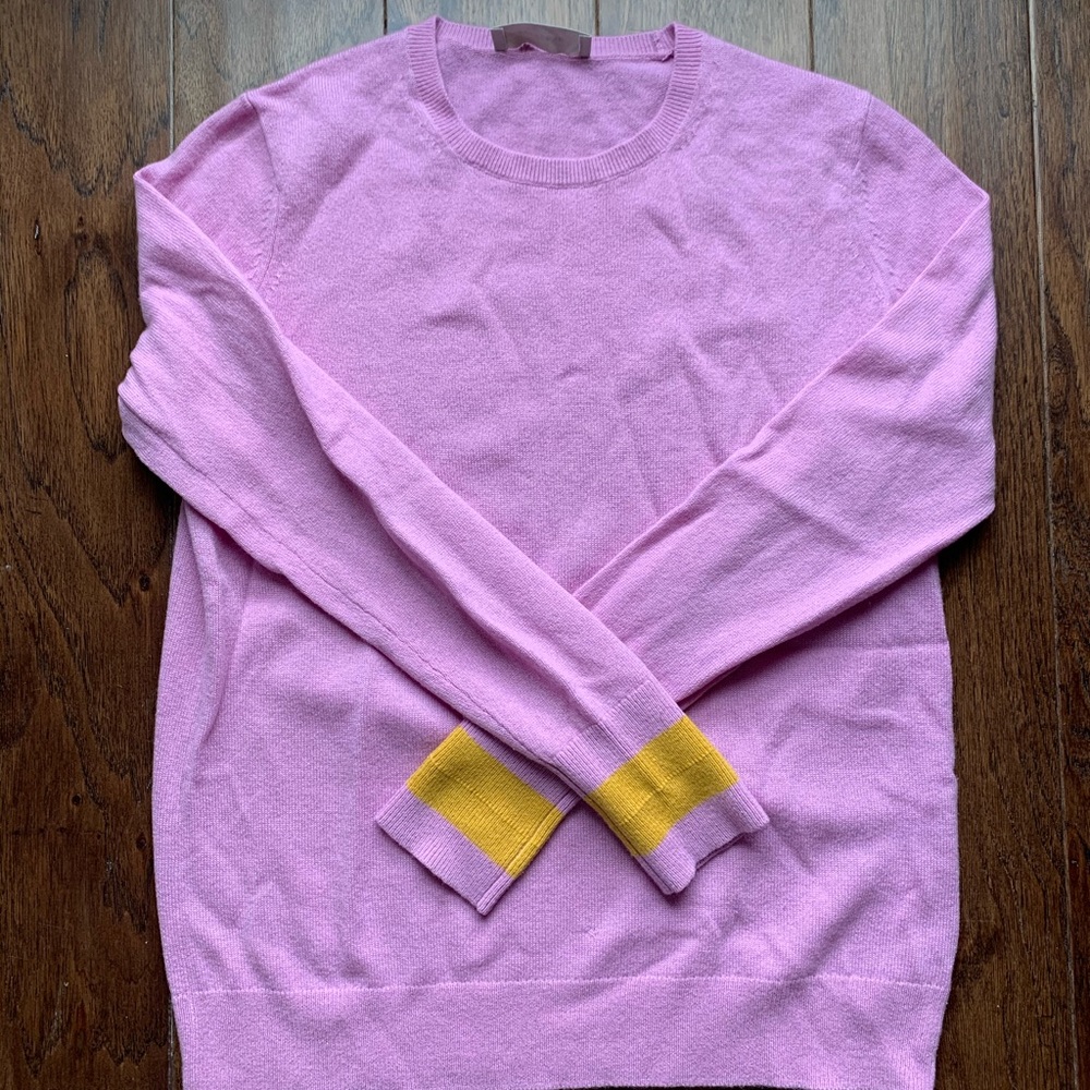 Everlane Lilac Crewneck Sweater with Yellow Cuff Detail